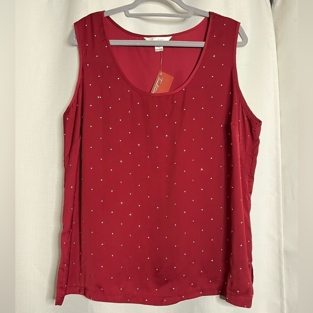 Tradition Burgundy Red Satin Rhinestone Top 1X - Picture 8 of 8